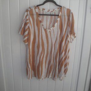 Rachel Zoe Top Women's 2X 100% Linen V-Neck Fall Colors (Rust and Cream)